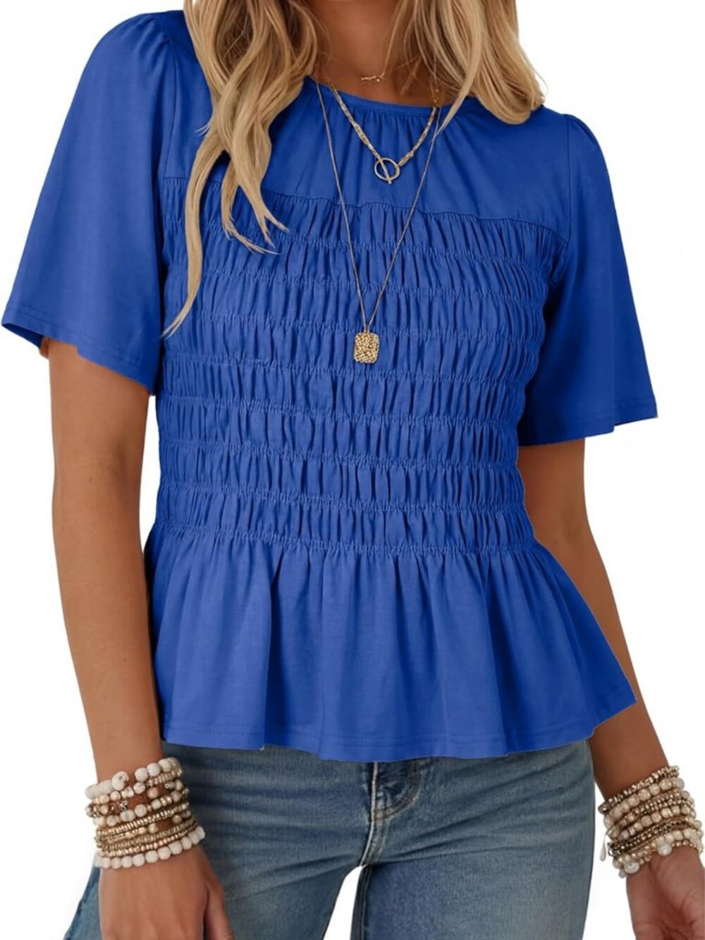Summer Smocked Peplum Babydoll Blouse for Women - Stylish & Trendy Top